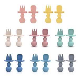 baby silicone spoon & fork set | food grade bpa free | first stage teething & self feeding utensils