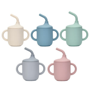 Food Grade Silicone Sippy Cup with Straw | Non-Spill Toddler Training Water Cup