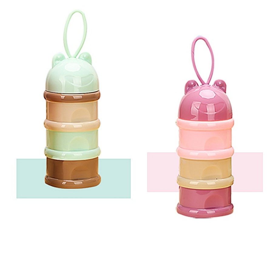 Bear-Style Stackable Formula Dispenser – 3/4 Layer Portable Milk Powder Storage & Snack Container with Silicone Handle
