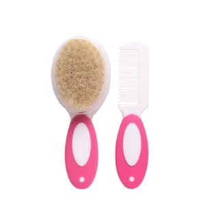 Natural Goat Hair Baby Hair Brush and Comb Set, Soft Bristles Newborn Grooming Kit for Cradle Cap, Safe Infant Hair Care Tool