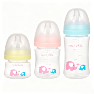 Natural Latch PP Baby Bottles, Anti Colic Newborn Milk Bottle Cute Elephant Print 3 Size Set