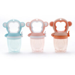 Monkey Silicone Baby Fruit Feeder – 2-in-1 Fresh Food Soother & Teething Toy, BPA-Free Self-Feeding Tool with 3 Sized Silicone Pouches (S/M/L)
