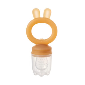 Bunny Ears Baby Fruit Feeder Pacifier – 2-in-1 Silicone Fresh Food Feeder & Teether, BPA-Free Self-Feeding Tool for Toddlers, Modern Aesthetic Design (Amber)