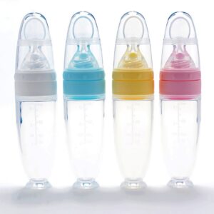 Squeeze Silicone Baby Feeding Bottle with Suction Base – 90ml Leak-Proof Cereal & Puree Dispenser, BPA-Free Stay-Put Spoon Feeder for Travel & Home