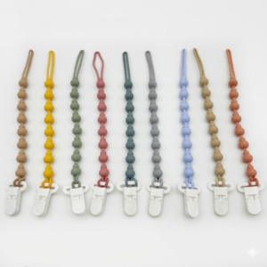 Silicone Pacifier Clips for Boys & Girls, One-Piece Food Grade Beads, Universal Binky Holder for Teethers, Soothers & Toys, BPA-Free & Rust-Free Plastic Clips (Multi-Color Pack)