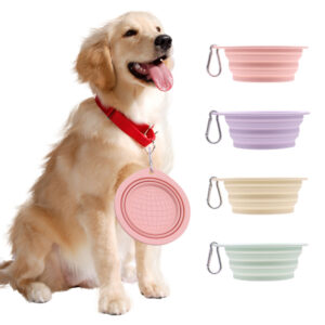 Collapsible Silicone Pet Travel Bowl with Carabiner, Portable Foldable Dog Feeding Water Bowl, Multi Food Grade Silicone Dog Bowl for Outdoor Walking Camping